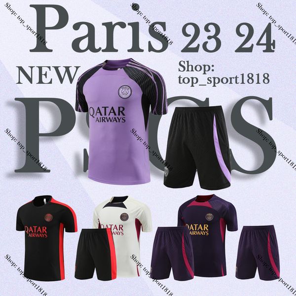 PSGs 23 24 Sports Short Sleeve 2023 Paris Sportswear Training Wear Short Sleeve Set Football Shirt Set Uniforme Chandal Adult Sweatshirt Sweater Set Men T-Shirt KIDS A