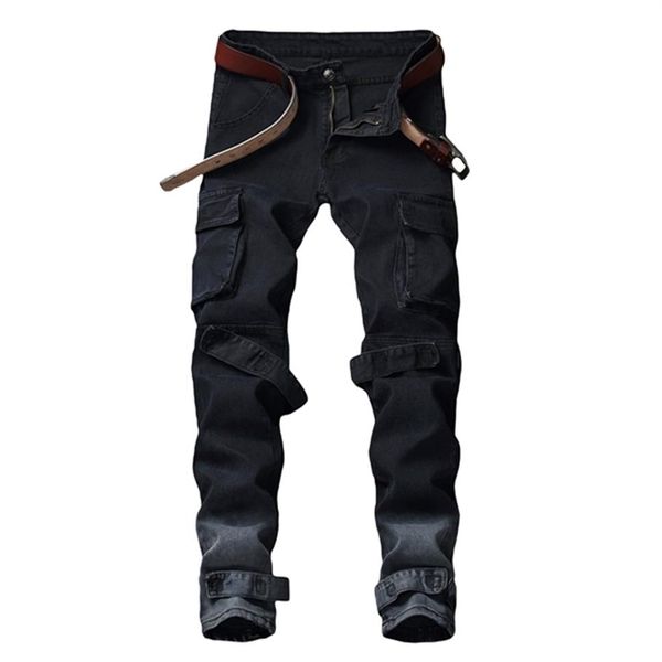 Männer Jeans Motorrad Neue Trend Multi-tasche Punk Schwarz Denim Hosen Weibliche Mode JSlim-fit Hosen Stilvolle Denim Hosen 20191d