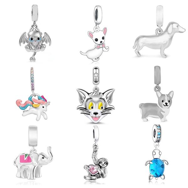 925 perline d'argento misura braccialetto di fascino originale simpatici animali tartaruga gatto cucciolo scimmia unicorno perline per unisex regalo di San Valentino230F