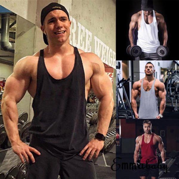 Mens Gym Vest Racerback Bodybuilding Muscle Stringer Plain Tank Top Fitness NEW261f