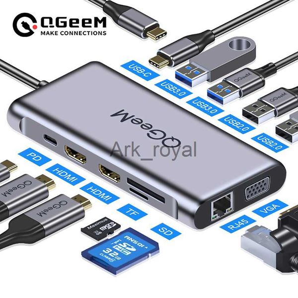 Zubehör für Erweiterungskarten QGeeM Dual HDMI VGA USB Typ C Hub für MacBook Pro USB C Hub auf 4K Micro SD Kartenleser RJ45 PD USB Hub Adapter Triple Display J230721