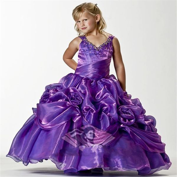 Бесспись с бисером потрясающий новое гламурное платье с мячом цветочниц платье Taffeta Girl's Pageant Платье Shippin A19337I