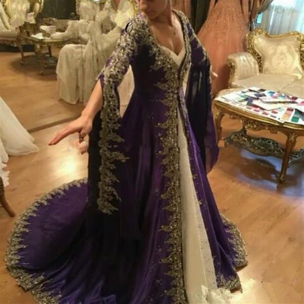 2021 Арабские кружевные платья с длинным рукавом с вышиванием мусульманские платья для вечеринок Гламурные фиолетовые турецкие вечерние платья формали