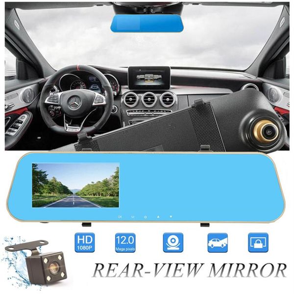 4 3 Carro DVR Espelho Retrovisor Gravador de Vídeo Lente Dupla 1080P Full HD 140° Ângulo de Visão Ampla G-sensor Loop Gravação Motion Dete323o