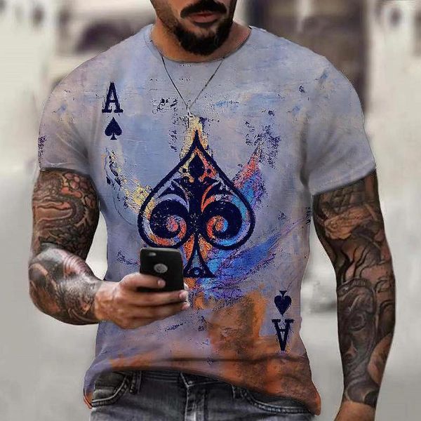 Camisetas masculinas Camisa Mapa Estampas Gráficas Pôquer Impressão 3D Diário Feriado Manga Curta Vestuário Designer de Vestuário Casual Grande e Alto Verão