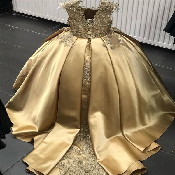 Gold Kristall Blumen Mädchen Kleid Festzug Kleider Ballkleid Perlen 2021 Kleinkind Kleinkind Kleidung Kleine Kinder Geburtstag Kleider313h