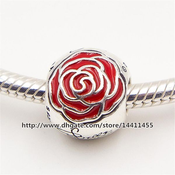 2015 nuovo argento sterling 925 belle incantato rosa branello di fascino con rosa rossa adatto europeo pandora gioielli bracciali collane pen271x