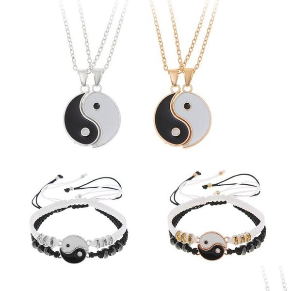 Outras pulseiras Casal Yin Yang Tai Chi Liga Pingente Ajustável Trança Corrente Colar Combinando Amante Pulseira Colares Conjuntos Drop De Dhxdc