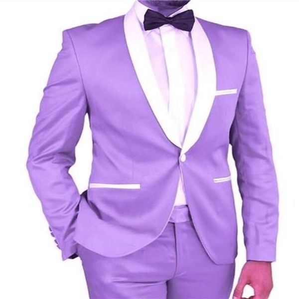 Smoking de noivo roxo claro para baile de casamento ternos masculinos xale lapela 2 peças ternos masculinos jantar homem blazer jaqueta calças gravata2673