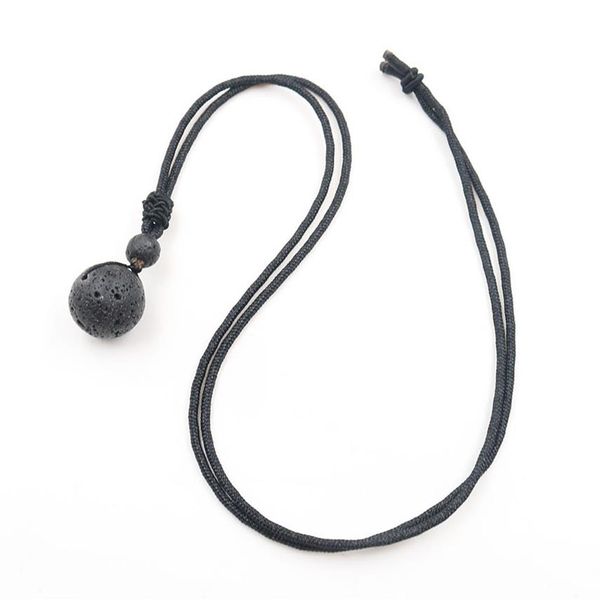 YJXP Natural Lava Pedra Pingente Corda Colar Corrente 18mm Conta Redondo Vulcânica Colares Na Moda Amuletos da Sorte Jóias 1 Pçs218h