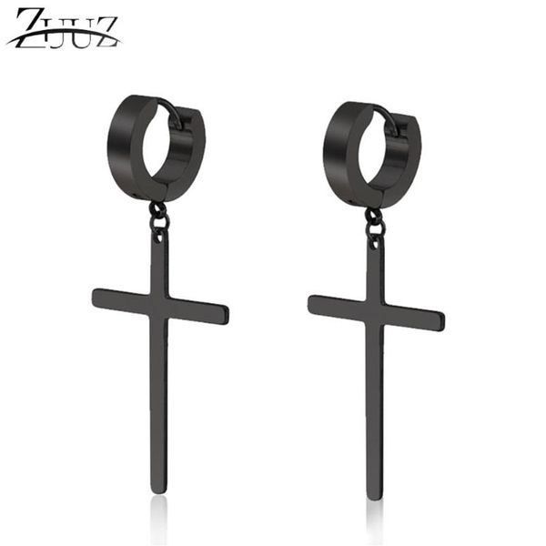 Ювелирные изделия из нержавеющей стали Bricos Charm Kpop Loop Cross Cross Серьги Black Small Piercing Hoops Long Charms Подарки для мужчин Huggie222c