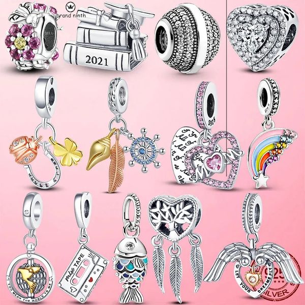 Jardim Primavera 2021 925 Prata Arco-Íris Coração Asas de Anjo Mãe Pendurado Charms Fit 925 Silver para Pandora Charms Jóias Contas