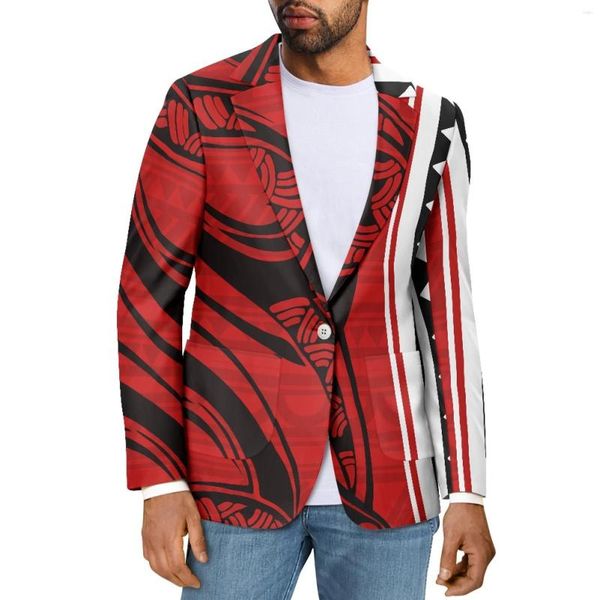 Ternos Masculinos Polinésia Tribal Tonga Totem Tatuagem Tonga Estampas Negócios Blazer Masculino Casual Terno Esguio Casaco Moda Botão Único Roupa de Escritório