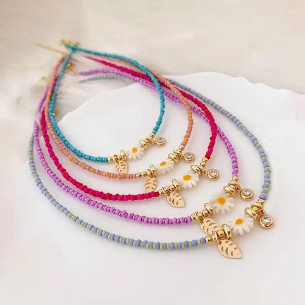 Choker 5 Stück Ankunft Emaille Perlen Halsketten Blumen Anhänger Halskette Blatt für Frauen Mädchen im täglichen Leben