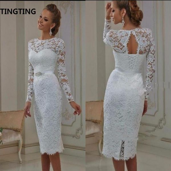 Vestido de Noiva weißes Spitze-Hüllen-Hochzeitskleid kurzes knielanges zierliches Mädchen informelle Hochzeitskleider, die Brautkleider 271H verkaufen