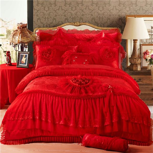 4pcs розовые роскошные постельные принадлежности для роскошных постельных принадлежностей King Queen Свадебные постели для кроватей.