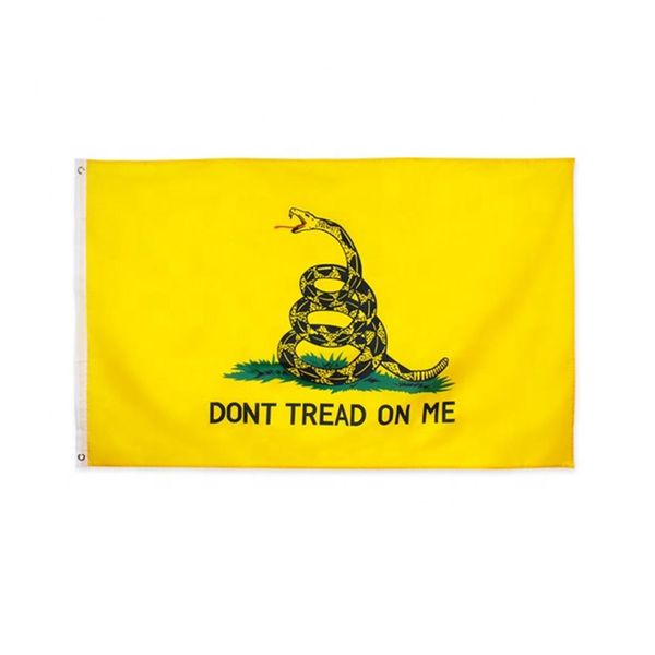 Don't Tread On Me Gadsden-Flagge, Dekoration, komplett, hochwertig, 90 x 150 cm, 3 x 5 Fuß, versandfertig, Lagerbestand: 100 % Polyester248J
