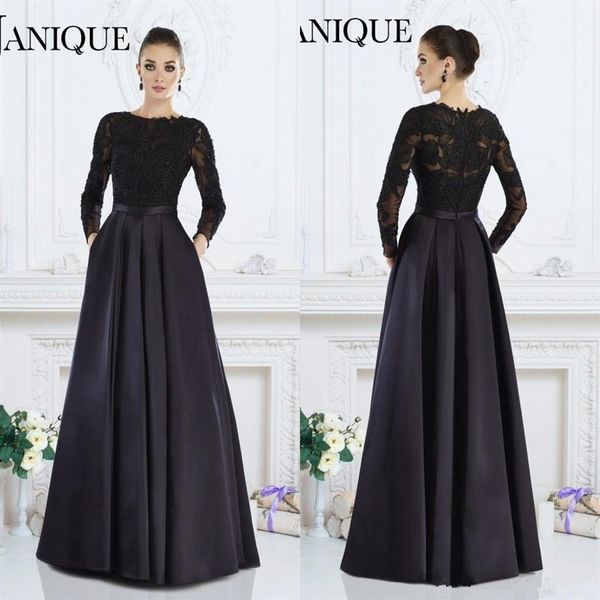 Янике черные длинные рукава элегантное формальное платье A-Line Jewel Lace Beaded Mother of the Bride Play