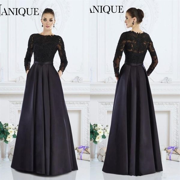 Janique Abito da cerimonia elegante nero a maniche lunghe A-Line Gioiello in pizzo con perline Abiti per la madre della sposa Custom Made Women Evening Wea230A