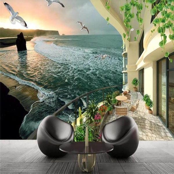 Sfondi Carta da parati decorativa Fantasy Sea View Room 3D Hd Scenery Background Wall