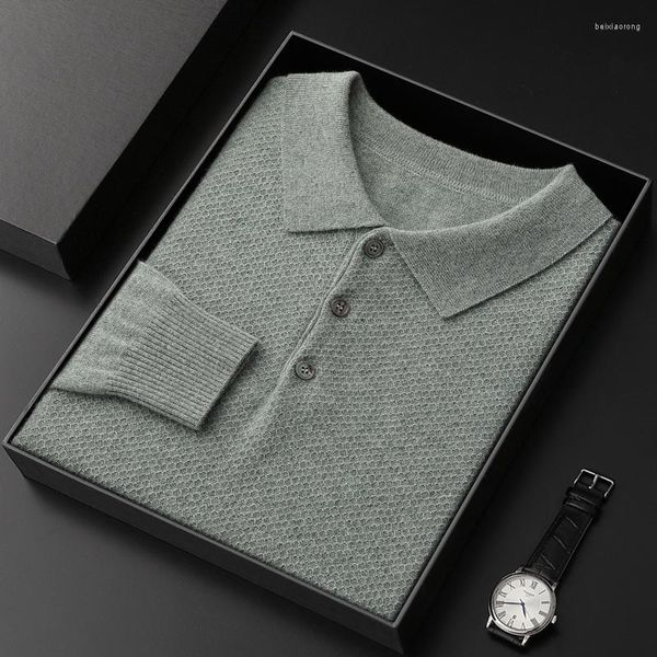 Maglioni da uomo Camicia con collo POLO di fascia alta Maglione in cashmere lavorato a maglia Allentato Business Casual Puro stile autunnale e invernale