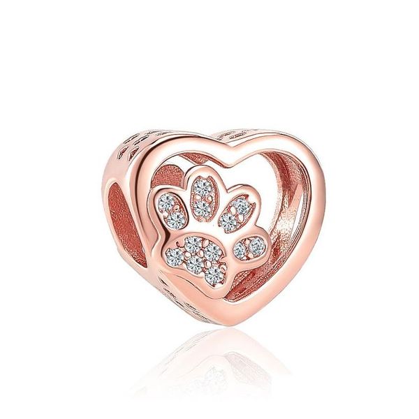 Charms 925 Sterling Sier Charme de alta qualidade Rose Gold Dog Paw Contas DIY para Pandora Europeia Pulseira Jóias Fashion Drop Delivery Dhby5