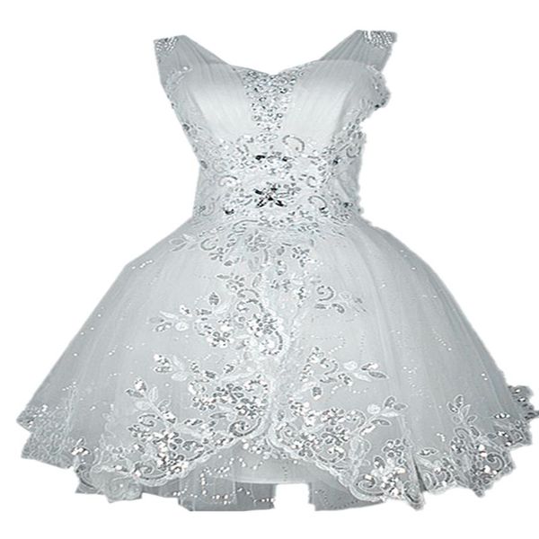 Lunghezza al ginocchio Donna Nuovo abito da sposa corto Tulle scintillante Abito da ballo in cristallo Glitter da sposa Pizzo Appliques su misura Moda per feste280C