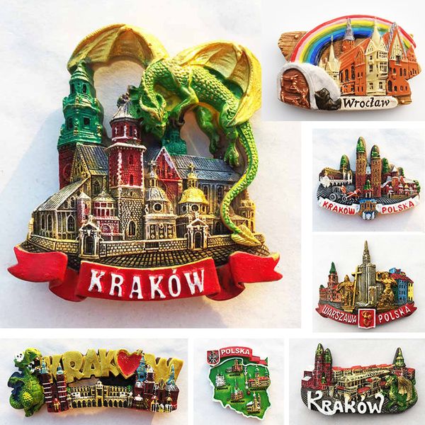 Imãs de geladeira Polônia Castelo de Wavel KRAKOW Wroclaw Lembranças turísticas Adesivo magnético Decoração para casa Polska Ideia de presentes 230721