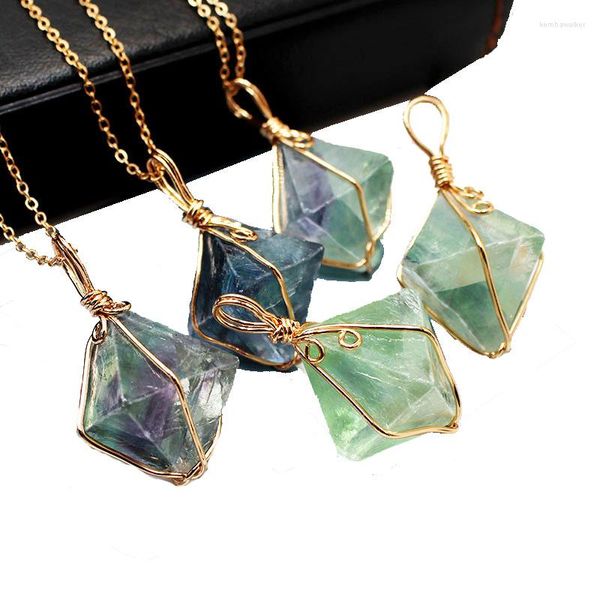 Подвесные ожерелья натуральные минералы Сырое каменное ожерелье для женщин, обернутые проволокой нерегулярная чакра, скалы, хрустальные украшения, 1 шт.