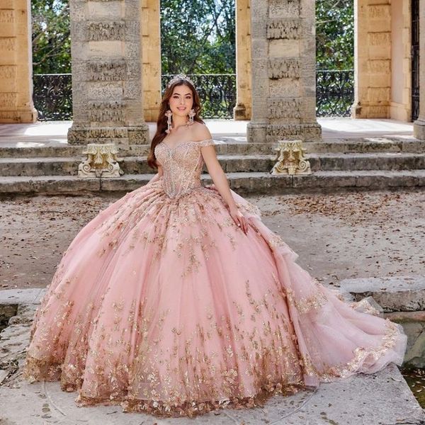 Розовое Quinceanera платье выпускное выпускное платье сладкое 15 платья для бисера