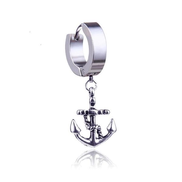Dangle & Chandelier Stainless Steel Punk Earrings For Men Ship Anchor Silver Color Piercing Ear Stud Drop Fashion Jewelry 1pcs242Y