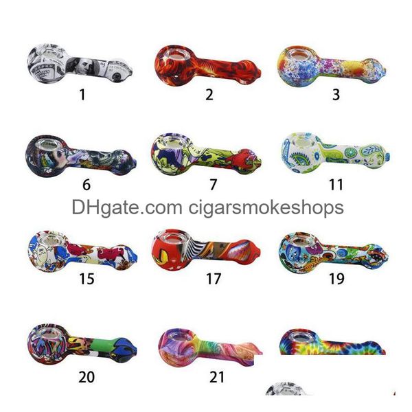 Pipe per fumatori Accessorio per fumo Pipa in vetro a mano Sil Colore casuale con ciotola Er Cucchiaio in metallo Dab Rigs Tool Vs Narghilè Bong Drop Delivery Dh8Dr