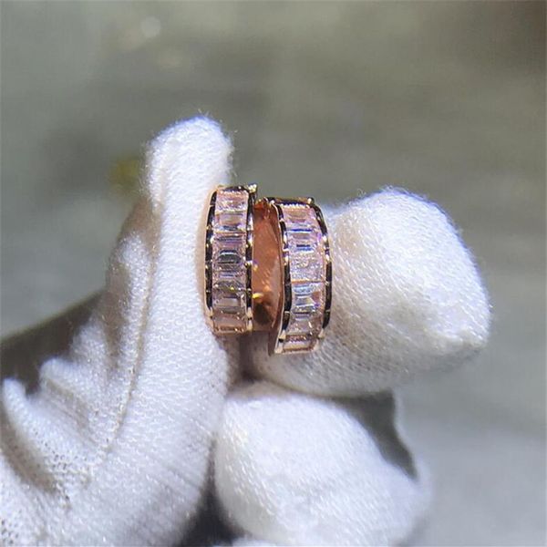 Modern Moda Takı 925 Sterling Silverrose Gold Dolgu Full Prenses Kesim Beyaz Topaz CZ Elmas Taş Taşları Parti Kadınlar Klip Earr227b