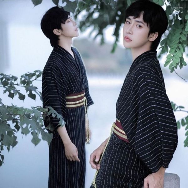 Vestuário étnico masculino de verão japonês samurai quimono com cinto de manga comprida haori yukata roupão retrô design fácil de usar camisola