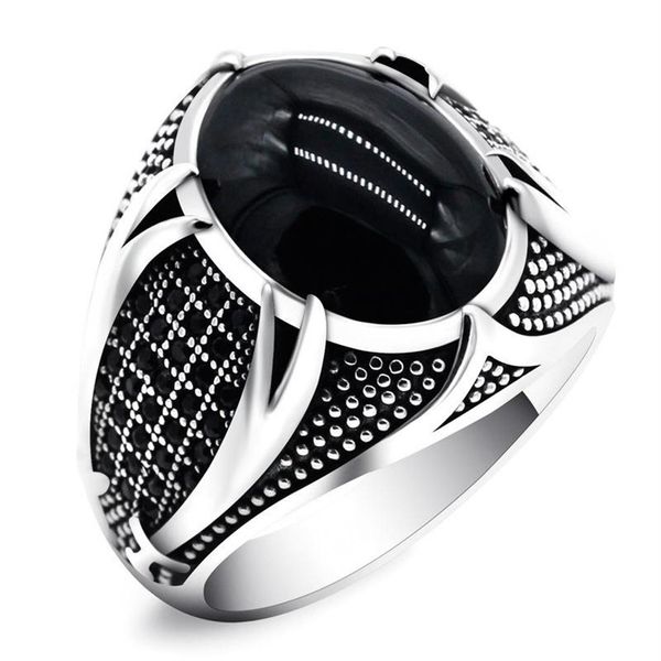 Anéis de casamento retrô feito à mão anel islâmico para homens vintage turco espadas duplas preto cz pedra punk 2021 moderno religioso muçulmano j3299