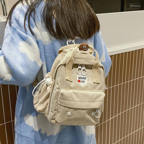 Schultaschen Cordies Ladies Mini Rucksack Koreanischer Stil Süßes Mädchen lässig kleine Mode Hoolbag Khaki Farbe Mochila