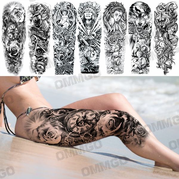 Tatuaggi temporanei di fiori di rosa sexy per donne adulti Angeli finti realistici Adesivi per tatuaggi con occhi diabolici Tatuaggi lavabili per la coscia Grandi