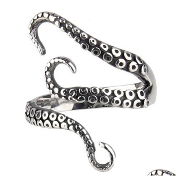 Кластерные кольца модные мужчины Sier Color Alloy Steel Vintage Octopus Snake Head Ring Right Patter