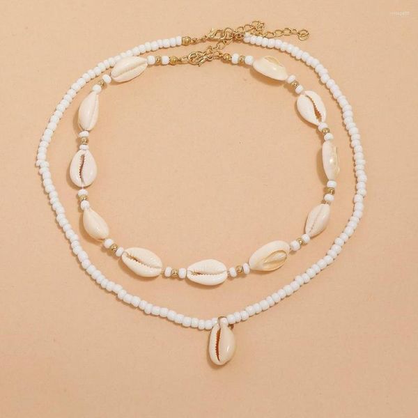 Girocollo 2 pezzi/set collana di conchiglie di mare naturali estive per donna accessori di gioielli regolabili con catena di perline della Boemia