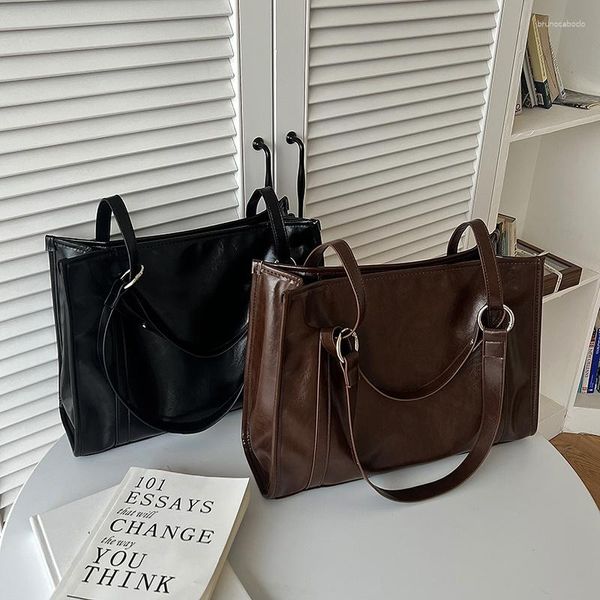 Borse da sera Vintage Pu Leather Ladies Casual Tote Borsa da spalla da donna semplice ad alta capacità Borsa da shopping per libri per ragazze del college