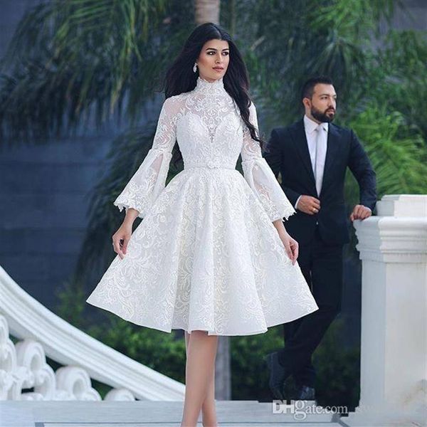 Collo alto Abiti da ballo eleganti Perline Appliques in pizzo Maniche lunghe Lunghezza al ginocchio Abiti da sera Abiti da cerimonia Cocktail Homecoming dres206D