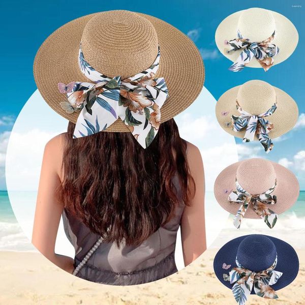 Chapéus de aba larga para verão para mulheres Chapéu de palha para praia Boné de sol para meninas Dobráveis Senhoras Cabeças grandes