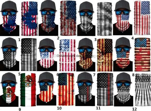 USA Bandiera americana Sciarpe magiche nazionali Maschera da ciclismo multifunzionale Cinturino sportivo da esterno Anti-zanzara Maschere protettive antipolvere per il viso Passamontagna sportivo