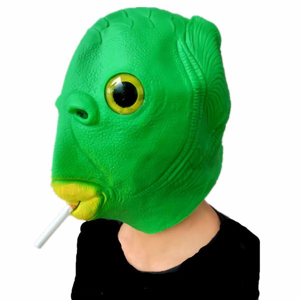 Copricapo di mostro con testa verde maschera di pesce con testa verde copricapo di pesce maschera copricapo divertente decorazione del festival del partito all'ingrosso