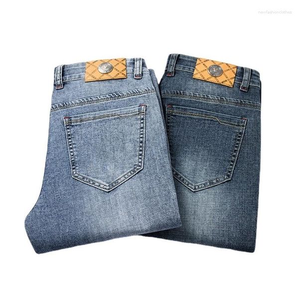 Jeans Masculino 2023 Primavera Verão Cintura Elástica Slim Stretch Moda Calças Denim Casuais Marca Masculina Pequenas Calças Retas