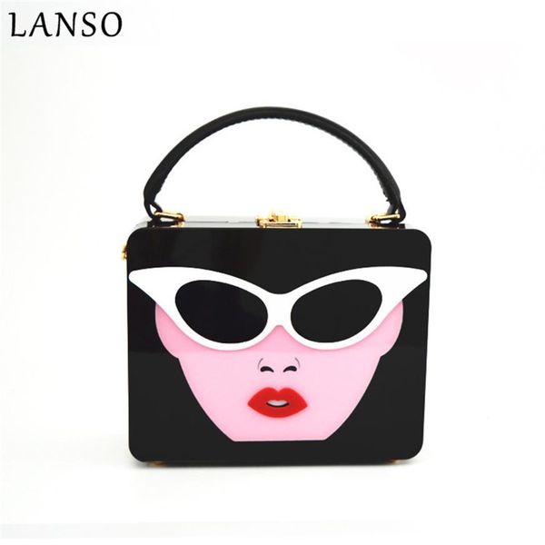 LANSO Moda Piccola Borsa Quadrata Borse da Sera in Acrilico Femminile Occhiali Labbra Personalità delle Donne Pochette da Sposa Borsa Sorelle Borsa da Festa241c