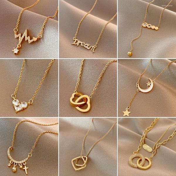 Подвесные ожерелья корейские титановые стальные буквы Сердце Крест Ожерелье Женское элегантная костная цепь для женщин Свадебные украшения