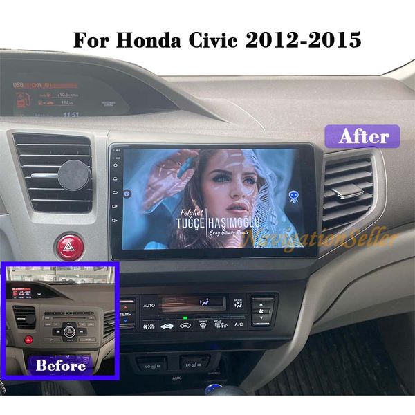 Honda Civic için Android13 Araba Radyo Stereo 2012-2015 Kafa Ünitesi Otomatik Touchscreen GPS Navigasyon Bluetooth Carplay ile Multimedya Oynatısı Android Otomatik Otomobil DVD