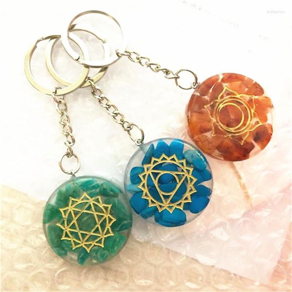 Portachiavi Reiki Pietra naturale Ghiaia scheggiata Chakra Mano Orgone Ciondolo Guarigione etnica Cristallo Resina Portachiavi Accessori