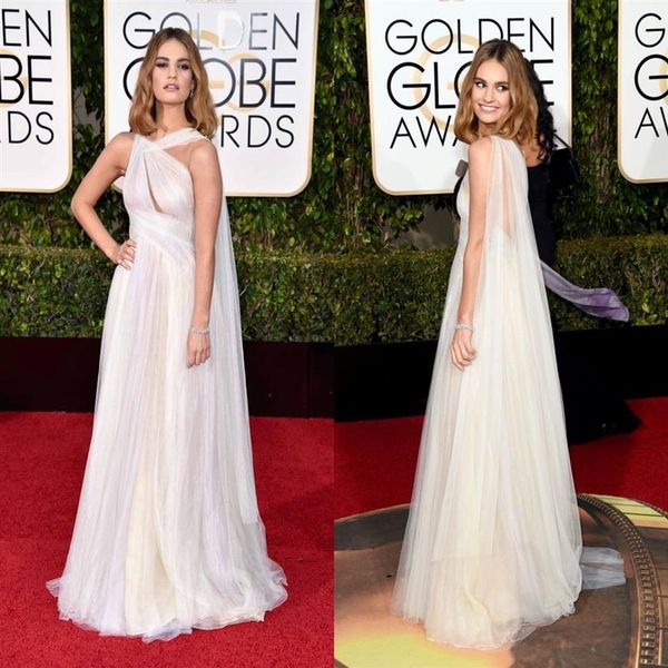 Prêmio Globo de Ouro 2021 Lily James Celebridade Formal Vestidos de noite Tule até o chão Vestidos de festa de formatura2162